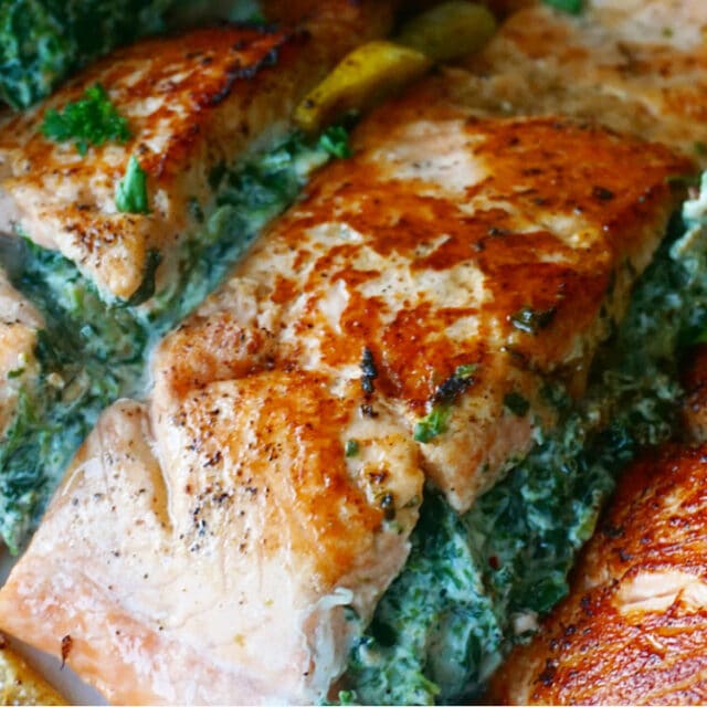 Creamy Spinach Stuffed Salmon - Let's Eat Cuisine