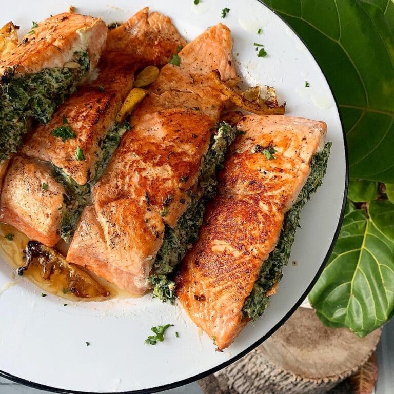 Creamy Spinach Stuffed Salmon - Let's Eat Cuisine