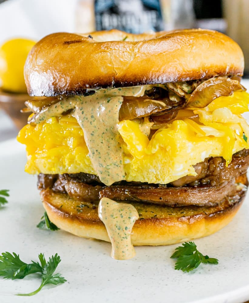 steak egg and cheese breakfast sandwich